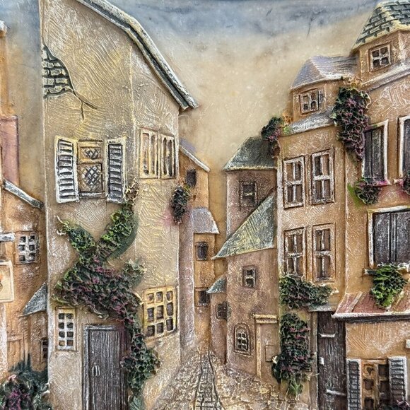 Realistic 3D Resin Wall Hanging, Cobblestone Street Village, 12" x 9.5" - Picture 5 of 15